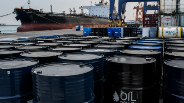 Oil barrels at a port