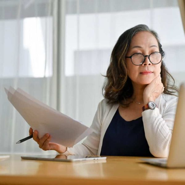 woman considering the future