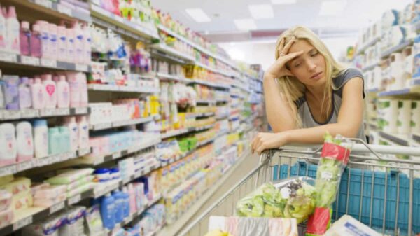 frustrated shopper at grocery store
