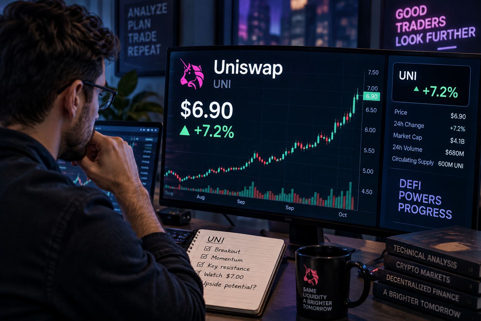 Analyst checking Uniswap price