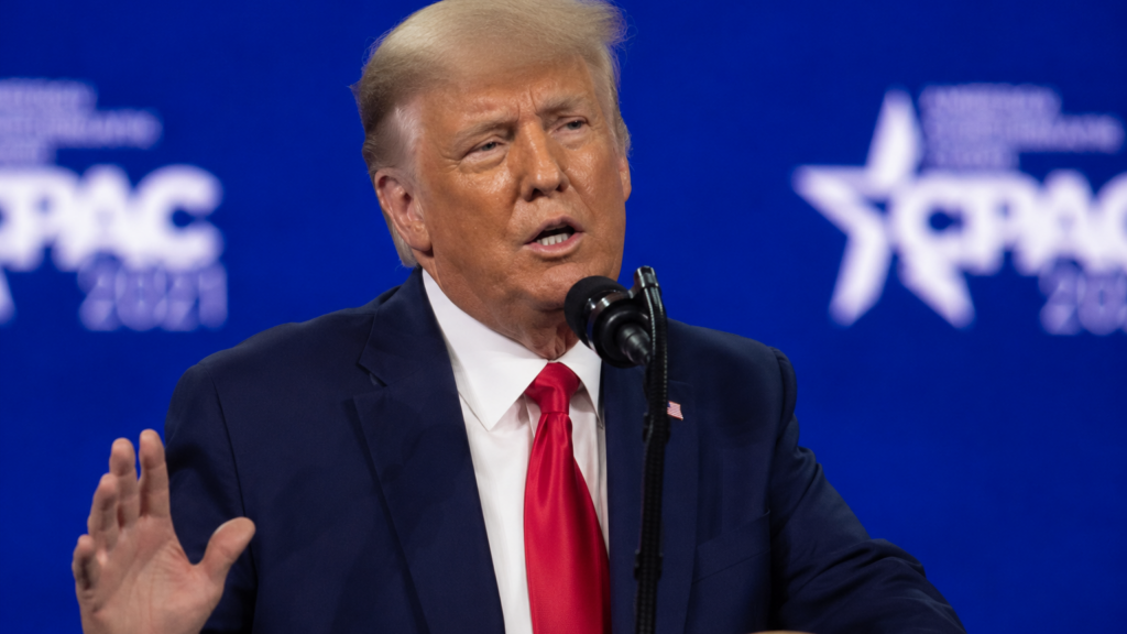 Donald Trump speaking at a conference